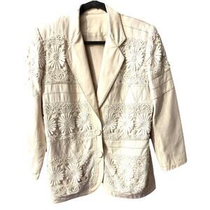 Vintage Women’s Blazer Ivory/ Overlay Crochet Old Money Quiet Luxury Bohemian